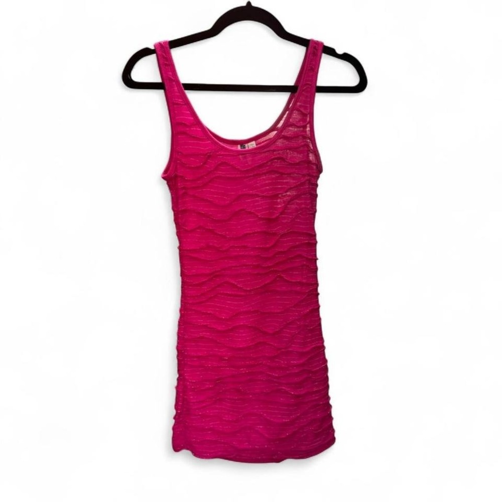 BKE Pink Bodycon Mini Dress Women's Size Small Y2K Metallic Ruffle Indie Sleaze